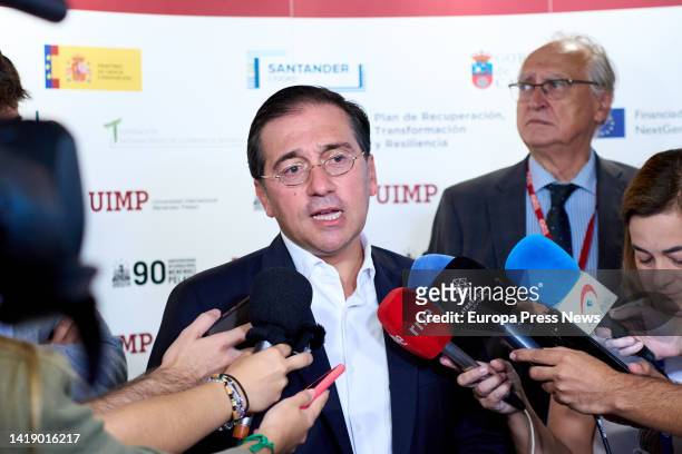 The Minister of Foreign Affairs, Jose Manuel Albares, responds to the media at the opening of the course 'Preparing the Spanish presidency of the EU...