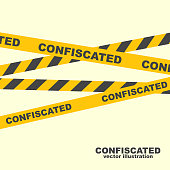Confiscation yellow ribbon. Ban template. Landing page confiscated.