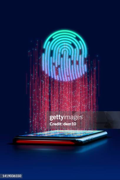 fingerprint scanning on mobile phone with verification process - fingerprint scanner stock illustrations