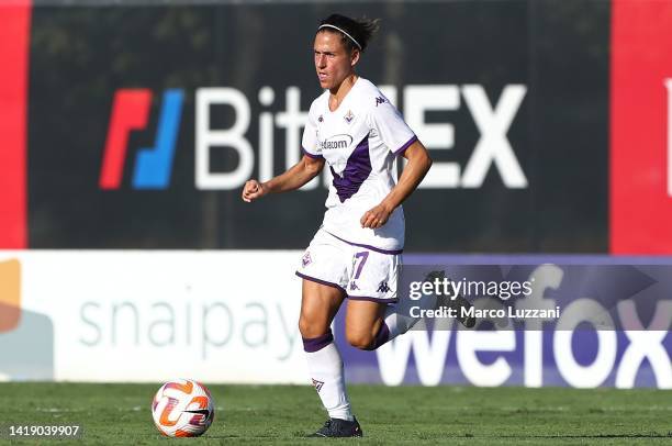 Veronica Boquete of ACF Fiorentina in action during the Women Serie A match between AC Milan and ACF Fiorentina at Centro Sportivo Vismara on August...