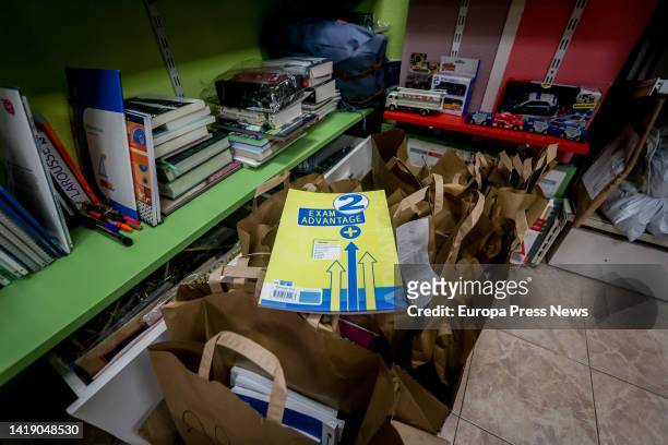 Books reserved at the bookstore 'Zepol', a week before the start of the school year in some autonomous communities, on 29 August, 2022 in Madrid,...
