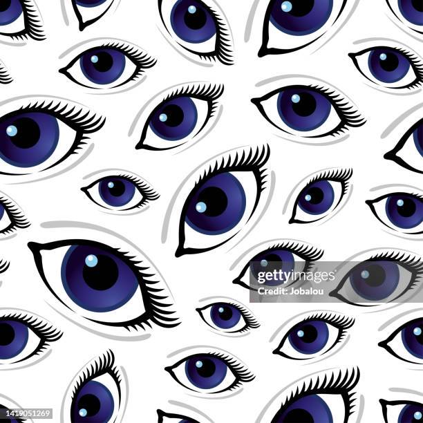 ilustrações de stock, clip art, desenhos animados e ícones de seamless pattern blue sight misterious eye - optometria