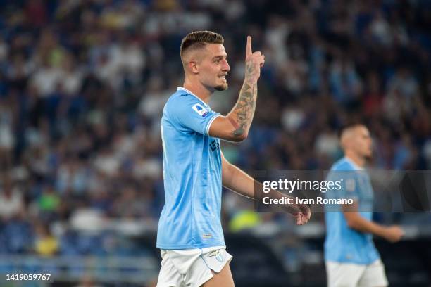 Sergej Milinković-Savić of SS Lazio during the Serie A match between SS Lazio and FC Internazionale at Stadio Olimpico on August 26, 2022 in Rome,...