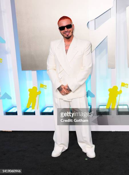Balvin arrives at 2022 MTV VMAs at Prudential Center on August 28, 2022 in Newark, New Jersey.