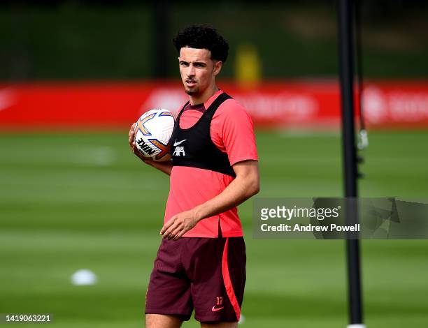 Curtis Jones of Liverpool during a training session at AXA Training Centre on August 29, 2022 in Kirkby, England.
