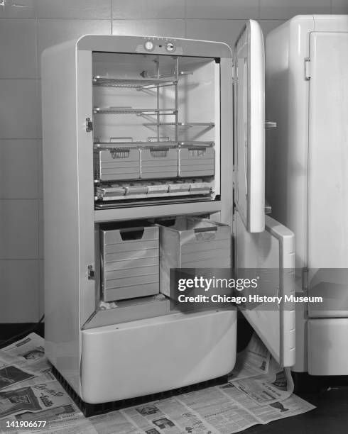 Refrigerator at Marshall Field & Company, door closed, Chicago, Illinois, May 23, 1947.