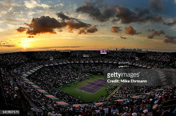 General view of a match between Rafael Nadal of Spain and Radek Stepanek of The Czech Republic during Day 7 at Crandon Park Tennis Center at the Sony...