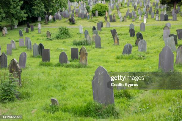 burial ground or cemetery with grave-stones - nottinghamshire stock pictures, royalty-free photos & images