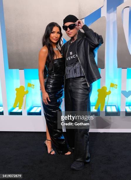 Blackbear and Michele Maturo arrive at 2022 MTV VMAs at Prudential Center on August 28, 2022 in Newark, New Jersey.