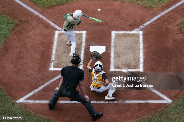 Liao Yuan-Shu of the Asia-Pacific Region team from Taipei City, Chinese Taipei swings at a pitch during the first inning of the Little League World...