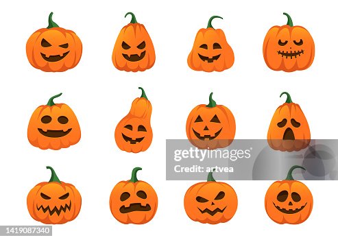 Halloween Pumpkins Different Faces Set Halloween Pumpkins Different Faces Set