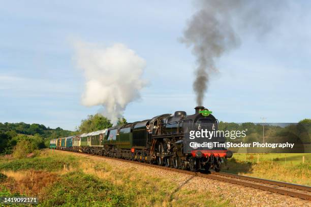 steam train in the coutryside england - treno a vapore foto e immagini stock