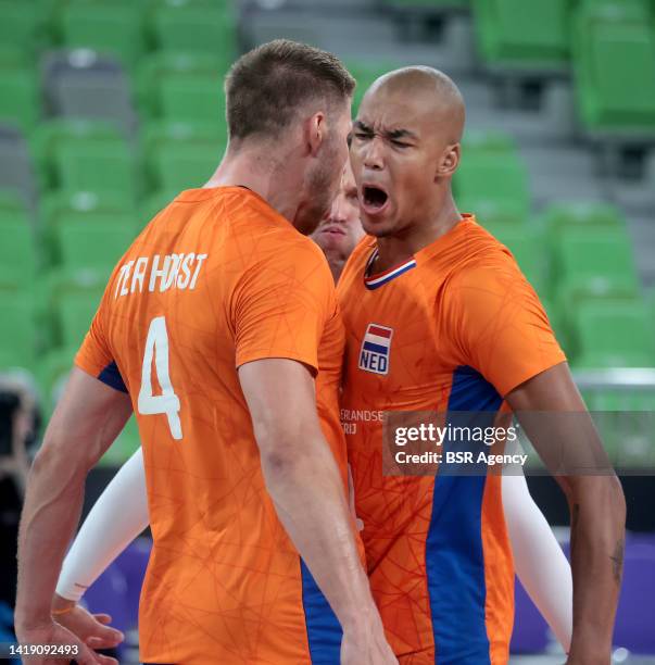 Thijs Ter Horst of the Netherlands,Nimir Abdel-Aziz of the Netherlands celebrate during the FIVB Volleyball Men's World Championship - Pool F -...
