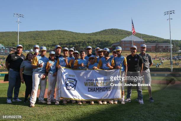 Players from the West Region team from Honolulu, Hawaii celebrate winning the Little League World Series Championship game 13-3 against the Caribbean...
