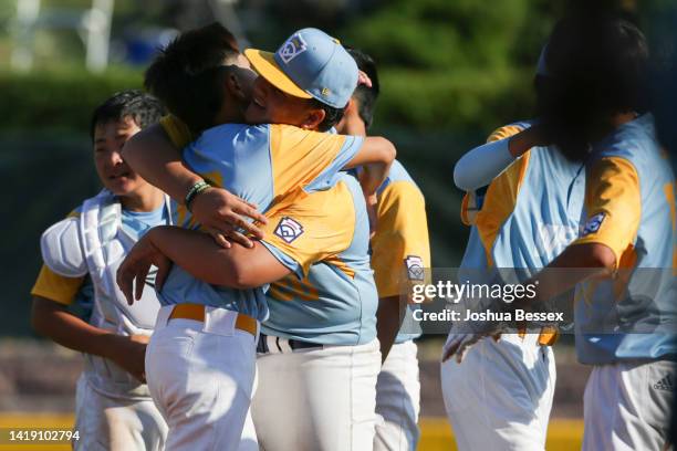 Players from the West Region team from Honolulu, Hawaii celebrate winning the Little League World Series Championship game 13-3 against the Caribbean...