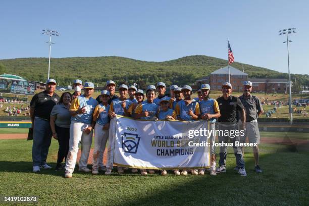 Players from the West Region team from Honolulu, Hawaii celebrate winning the Little League World Series Championship game 13-3 against the Caribbean...