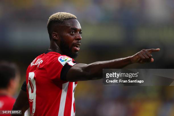 Inaki Williams of Athletic Club celebrates after scoring their team's first goal during the LaLiga Santander match between Cadiz CF and Athletic Club...