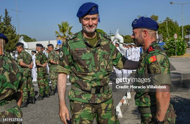 The Chief of Staff of the Navy Admiral Henrique Gouveia e Melo salutes Marines returning from Lithuania during the welcome ceremony in Figo Maduro...