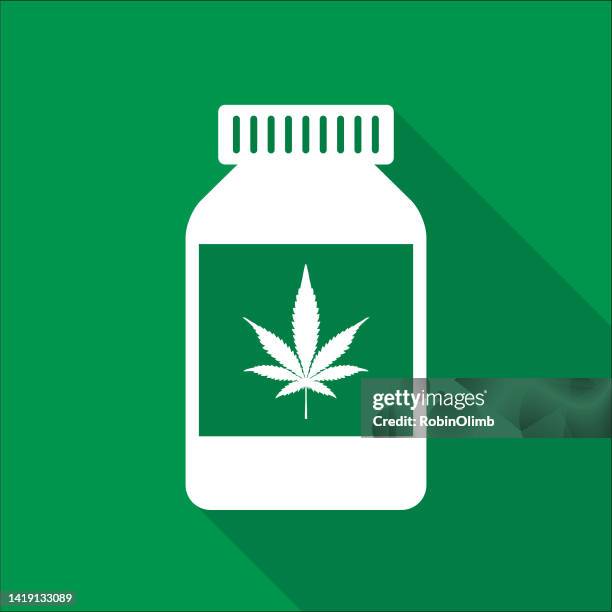 green marijuana leaf pill bottle icon - marijuana leaf stock illustrations