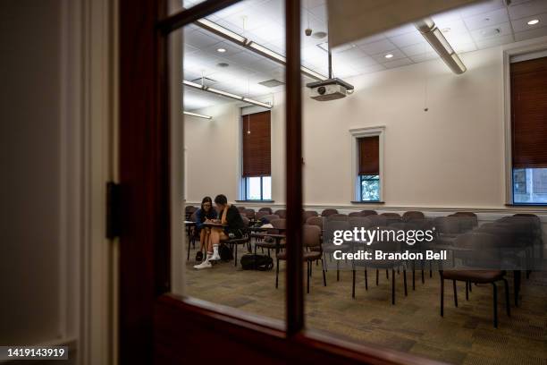 Two students study in a classroom at Rice University on August 29, 2022 in Houston, Texas. U.S. President Joe Biden has announced a three-part plan...