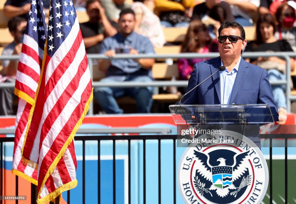 Naturalization Ceremony Held At Dodger Stadium For Over 2,000 New Citizens