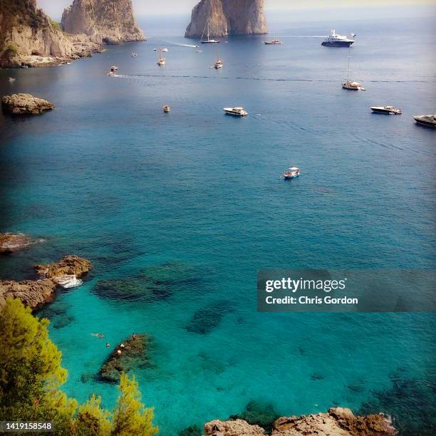 high angle view of capri coastline - capri stock pictures, royalty-free photos & images