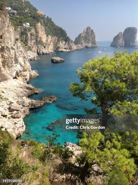 hochwinkelansicht der küste von capri - capri stock-fotos und bilder