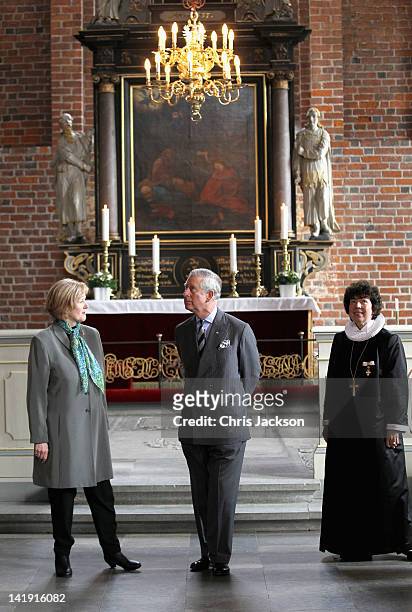 Prince Charles, Prince of Wales visits St Mary's Church during a tour of the old town on March 26, 2012 in Elsinore, Denmark. Prince Charles, Prince...