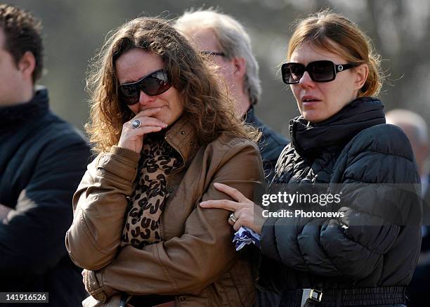 Members of the public outside the Soeverein Arena during the funeral ceremony for those who died in the Sierre Bus Crash on March 22, 2012 in...