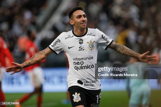 Gustavo Silva of Corinthians celebrates after scoring the first goal of his team during the match between Corinthians and Bragantino as part of...