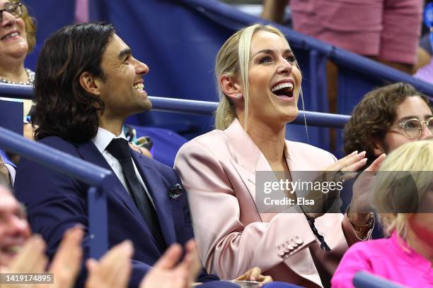 Lindsey Vonn reacts during the Women's Singles First Round match between Serena Williams of the United States and Danka Kovinic of Montenegro on Day...