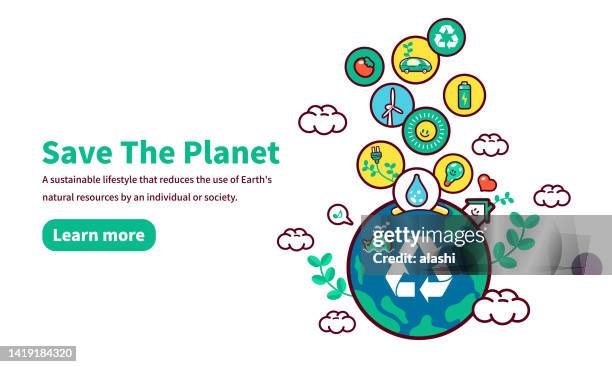 the concept of save the planet, sustainability, environmental protection, and growing clean eco planet earth fund - plastic free stock illustrations