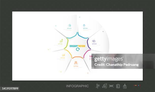 step of business timeline infographic for data business visualization element background template stock illustrationpie chart, number 7, infographic, direction, road map - org chart stock illustrations