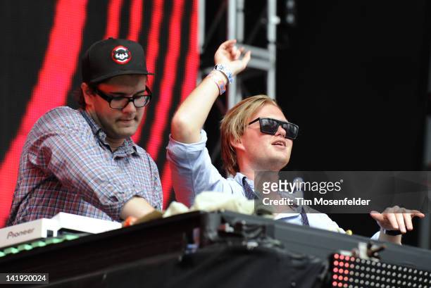 Alexander Björklund and Sebastian Furrer of Cazzette perform as part of Day Three of Ultra Music Festival 14 at Bayfront Park on March 25, 2012 in...