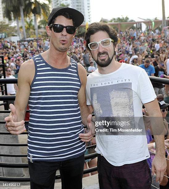 Dominic Lalli and Jeremy Salken of Big Gigantic pose at Day Three of Ultra Music Festival 14 at Bayfront Park on March 25, 2012 in Miami, Florida.