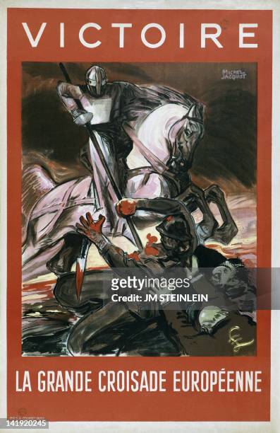 French Vichyist propaganda poster, signed Michel Jacquot, between 1940 and 1944, and preserved at the BDIC . This poster, entitled "Victoire",...