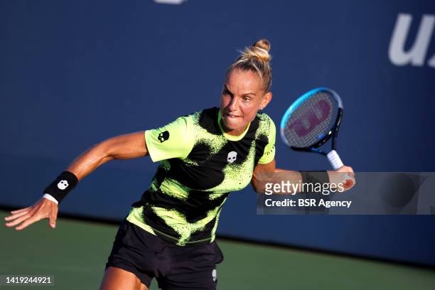 Arantxa Rus of the Netherlands during her Women's Singles First Round match against Shelby Rogers of the United States at USTA Billie Jean King...