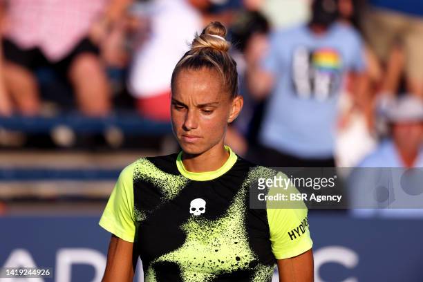 Arantxa Rus of the Netherlands during her Women's Singles First Round match against Shelby Rogers of the United States at USTA Billie Jean King...