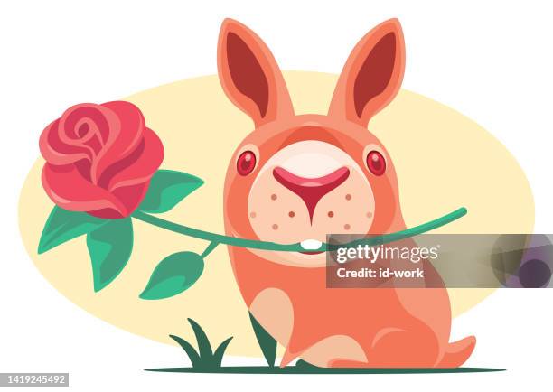 rabbit holding flower - good posture sitting stock illustrations