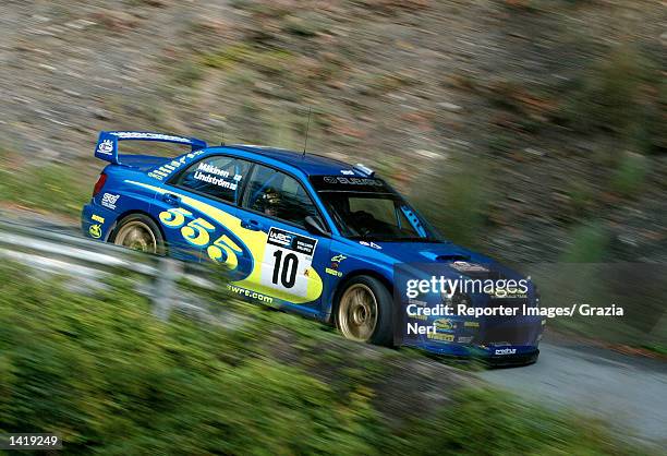 Tommi Makinen of Finland and the Subaru Impreza WRC team in action during the shakedown for the San Remo Rally, the eleventh stage of the World Rally...