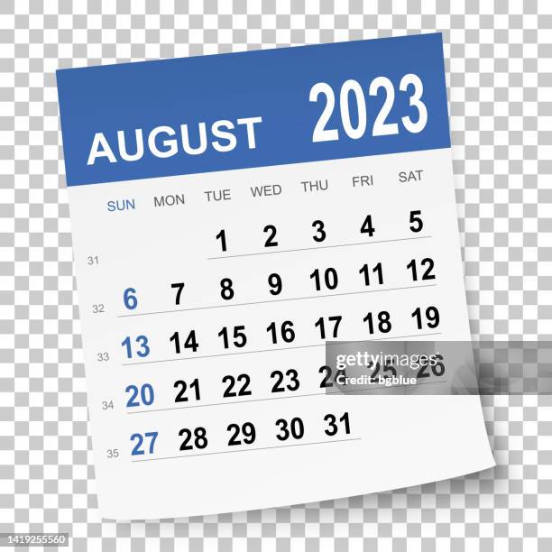 august 2023 calendar - post it notes white background stock illustrations