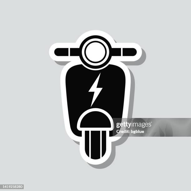 electric scooter motorcycle in charge. icon sticker on gray background - 3d lightning bolt vector stock illustrations