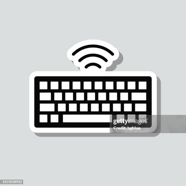 wireless keyboard. icon sticker on gray background - typing on computer isolated stock illustrations