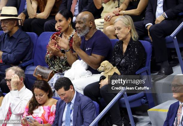 Mike Tyson and his wife Kiki Tyson, Martina Navratilova attend the victory of Serena Williams of USA on Day 1 of the US Open 2022, 4th Grand Slam of...