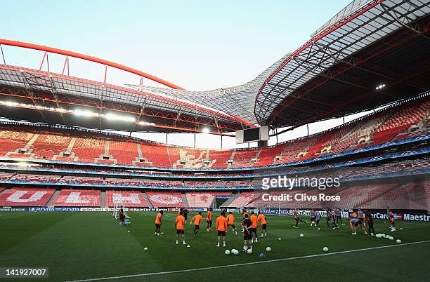General view during a Chelsea training session ahead of the UEFA Champions League Quarter Final first leg match between Benfica and Chelsea at...