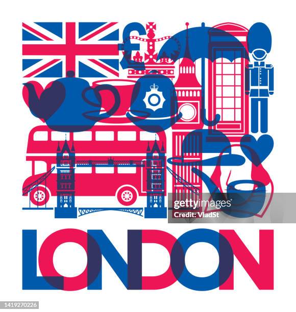 london icons british culture travel background retro effect - 倫敦 英格蘭 幅插畫檔、美工圖案、卡通及圖標