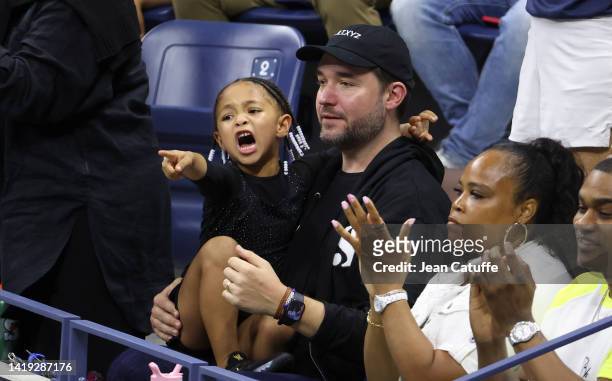 Alexis Ohanian, husband of Serena Williams of USA and their daughter Olympia Ohanian Jr during day 1 of the US Open 2022, 4th Grand Slam event of the...