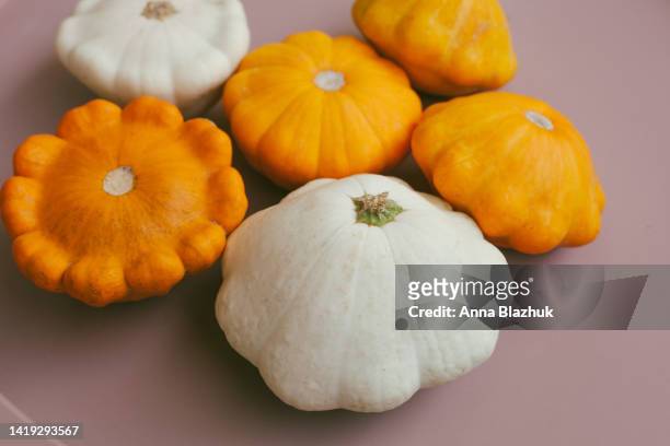 pattypan squash, fresh autumn vegetables - pattypan squash imagens e fotografias de stock