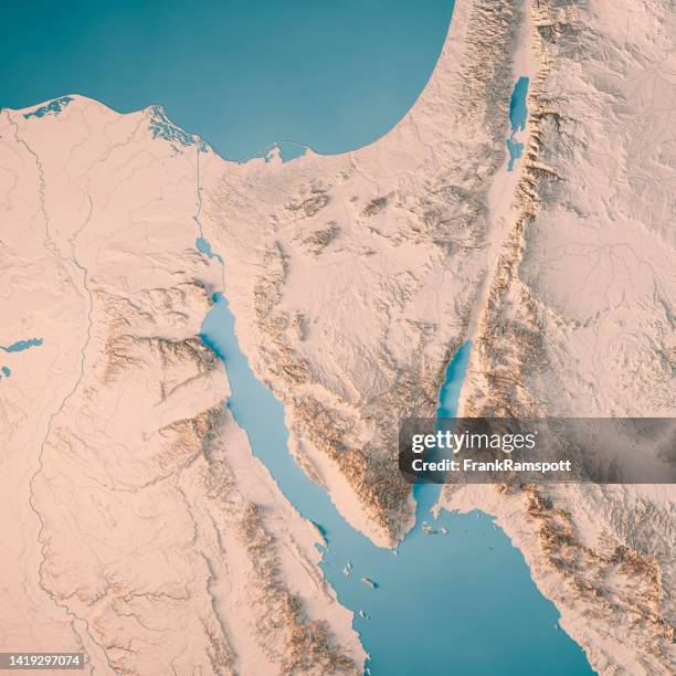 sinai peninsula 3d render topographic map neutral - nile river stockfoto's en -beelden