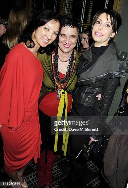 Michelle Yue, Eve Ensler and Lauren Prakke attend an after party for 'A Memory, A Monologue, A Rant And A Prayer', a one-night only performance...
